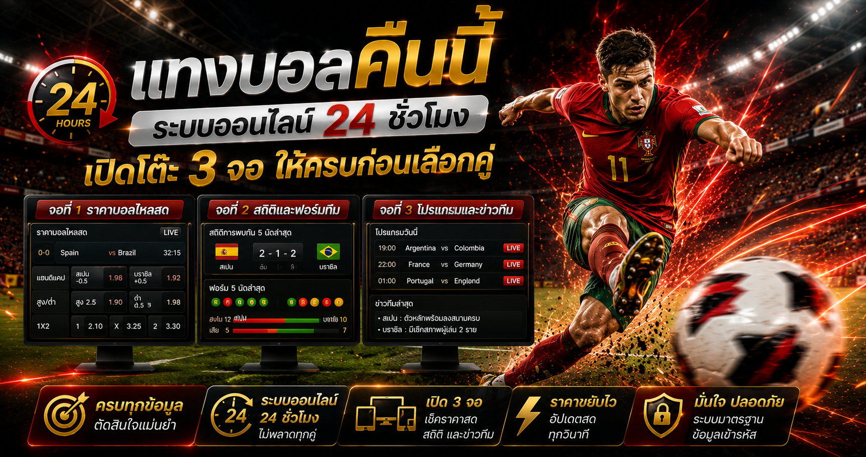 โต๊ะแทงบอลคืนนี้ระบบออนไลน์สามหน้าจอ